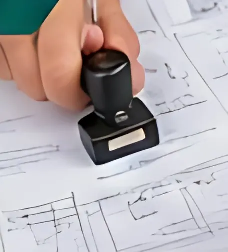 Approval stamp on technical drawings