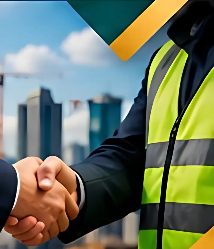 Handshake between a client and a site engineer in a safety vest