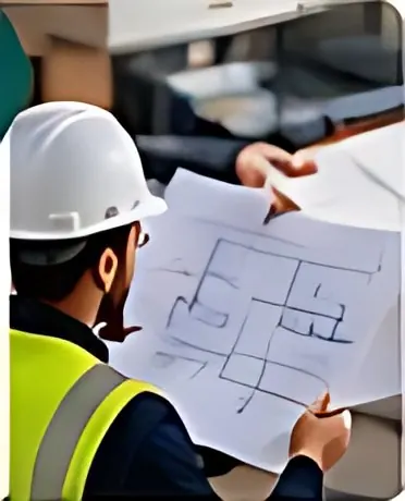 Engineer reading a floor plan