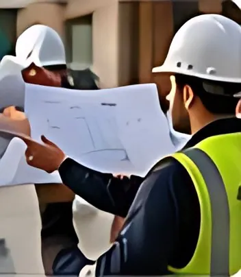 Engineer reviewing drawings with a client
