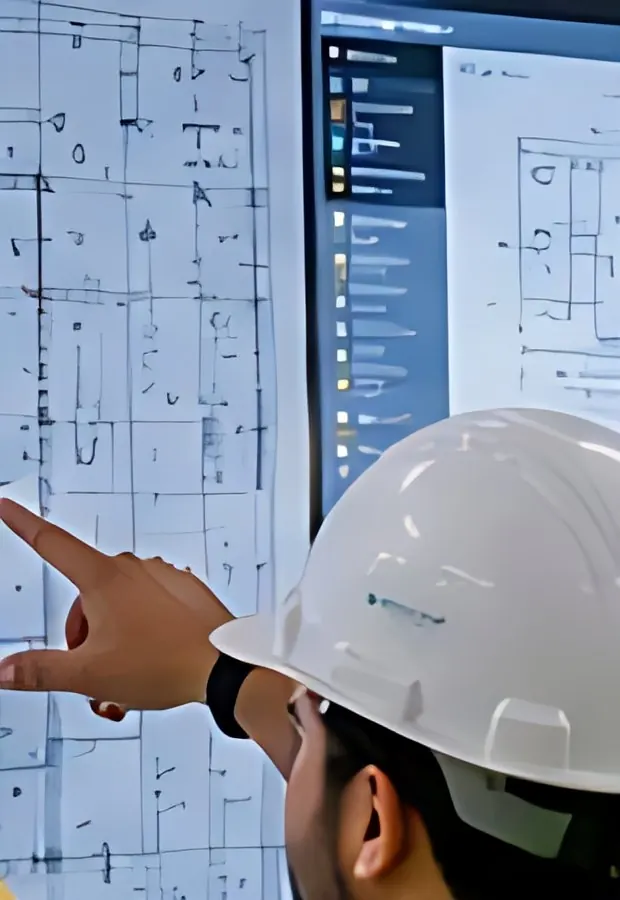 Engineer reviewing MEP drawings on a screen