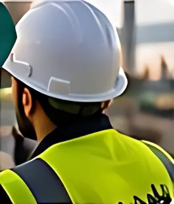 Engineer wearing a safety helmet and vest