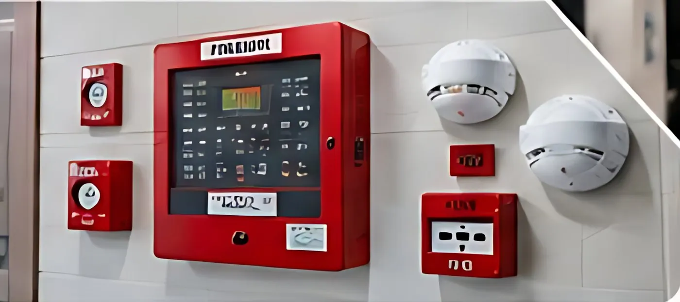 Fire alarm control panel, manual call points and detectors