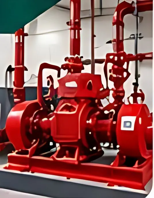 Red fire pump set in a pump room