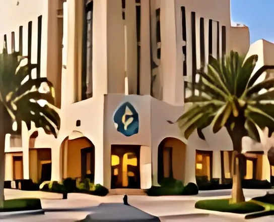 Government building with palm trees