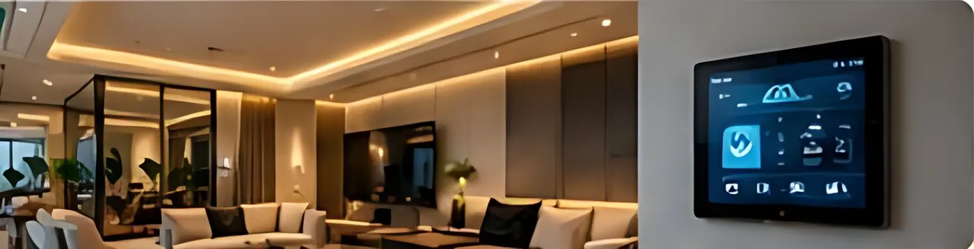 Home automation wall panel in a living room