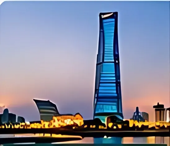 Jeddah waterfront with a landmark tower at dusk