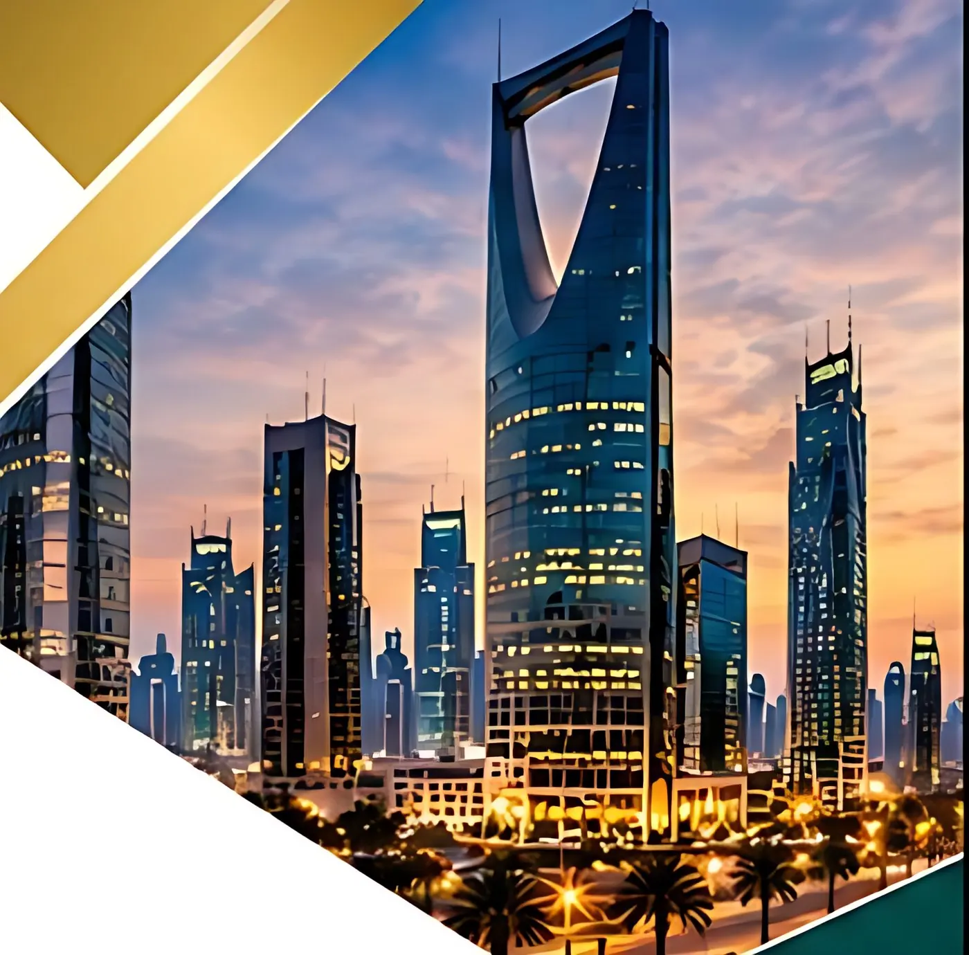Riyadh skyline with Kingdom Centre at dusk