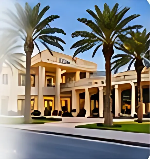 Education campus building with palm trees