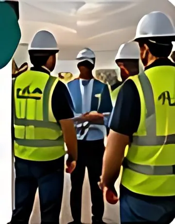 Site team in safety vests during a briefing