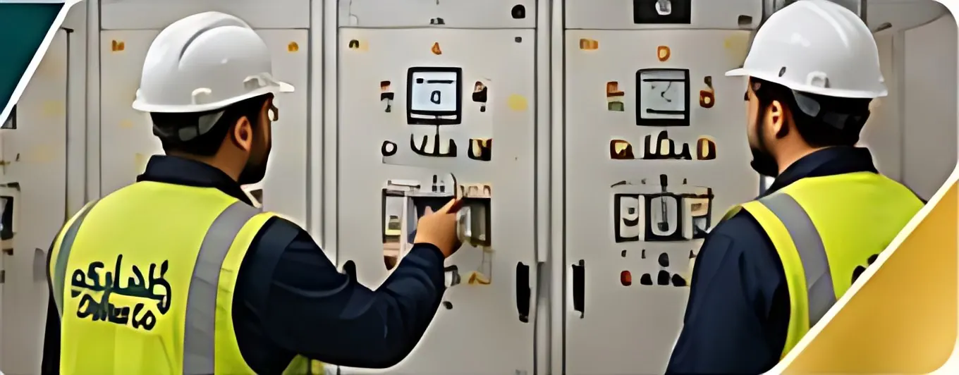 Engineers explaining a control panel during handover